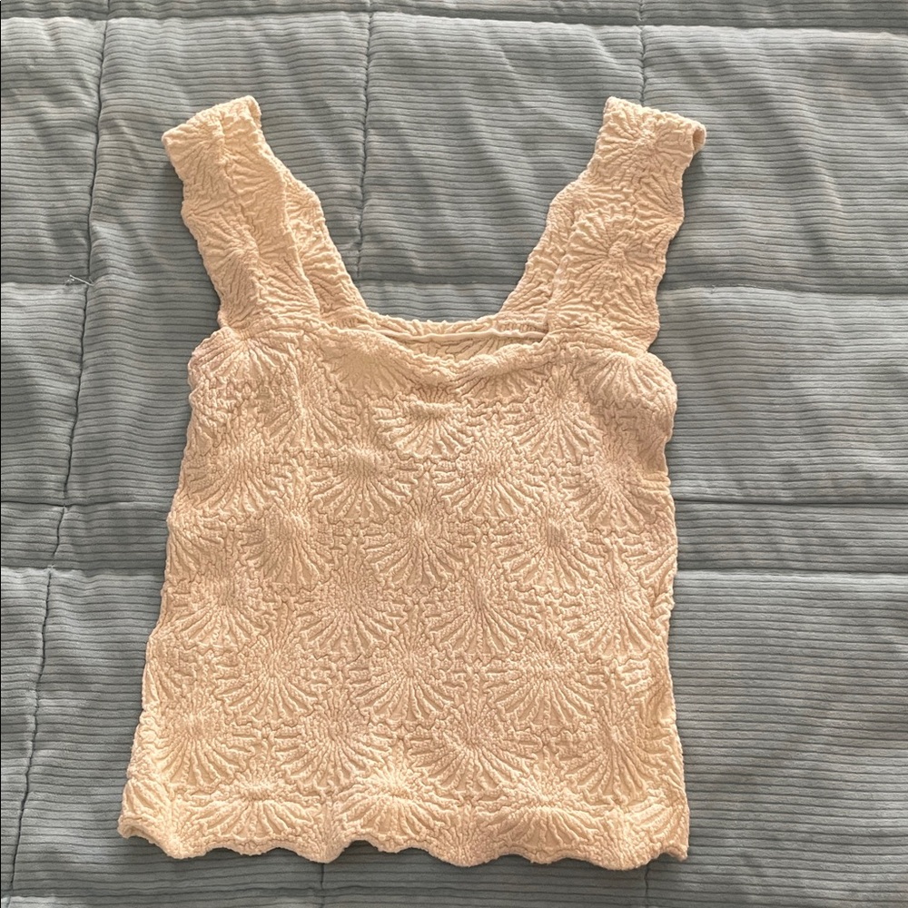 Free People Cream Textured Tank Top